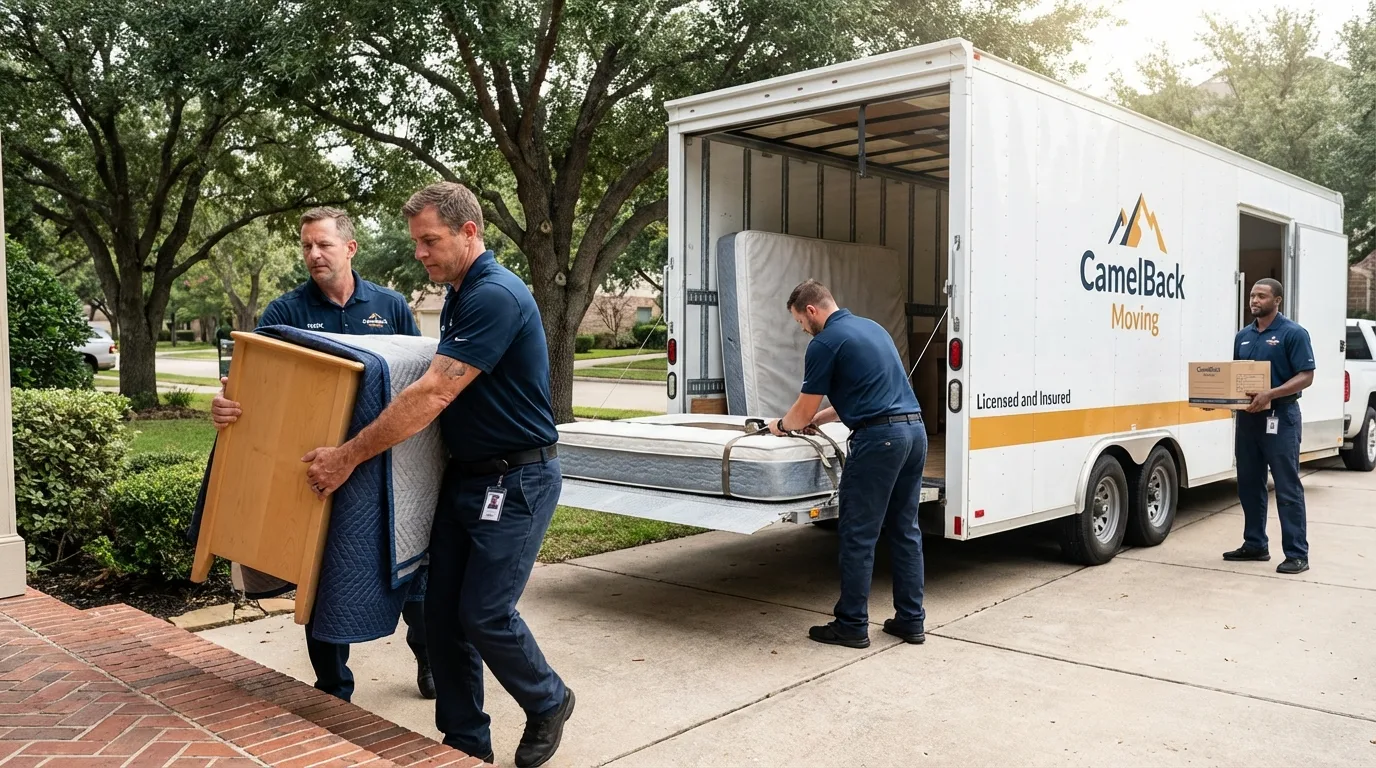 Crew loading residential truck for cross-state move from Dunnigan, CA
