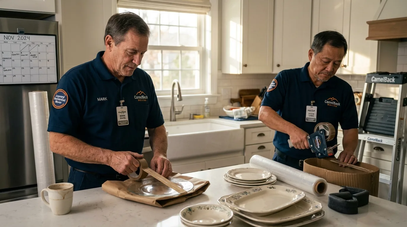 Professional crew packing kitchen dishware in Dunnigan, CA